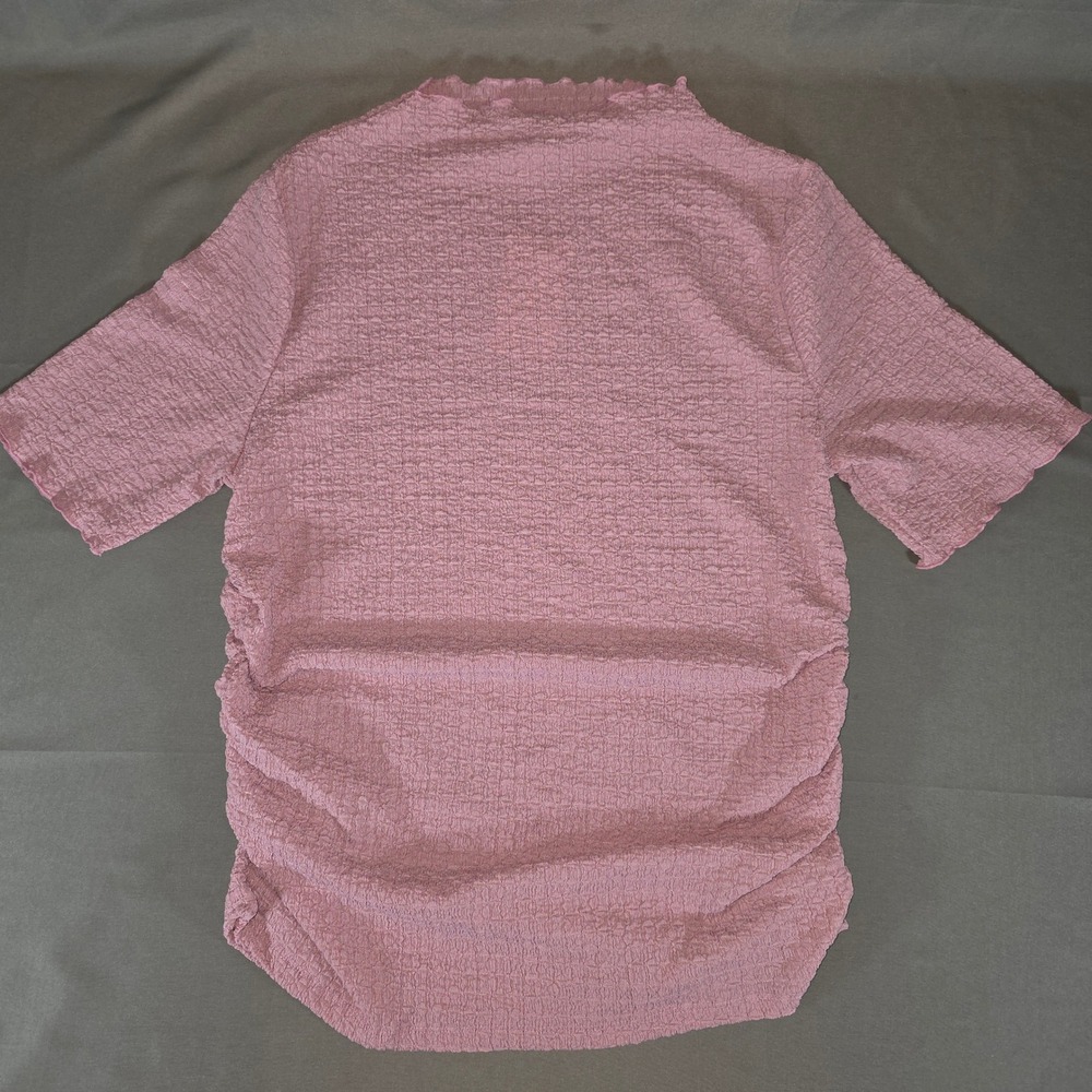 A New Day Pink Textured Mock Neck Short Sleeve Top Ruched Side NWT Large